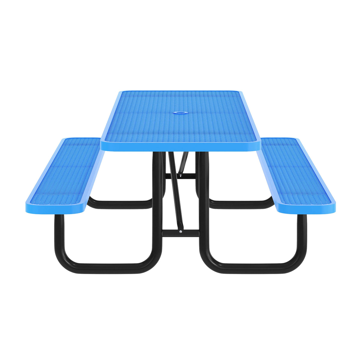 Flash Furniture SLF-EML96-H60L-BL-GG Commercial 8' Rectangle Mesh Metal Outdoor Picnic Table with Ground Anchors-Blue - View 7