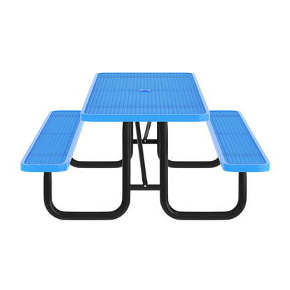 Flash Furniture SLF-EML96-H60L-BL-GG Commercial 8' Rectangle Mesh Metal Outdoor Picnic Table with Ground Anchors-Blue - View 7