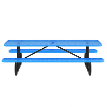 Flash Furniture SLF-EML96-H60L-BL-GG Commercial 8' Rectangle Mesh Metal Outdoor Picnic Table with Ground Anchors-Blue - View 8