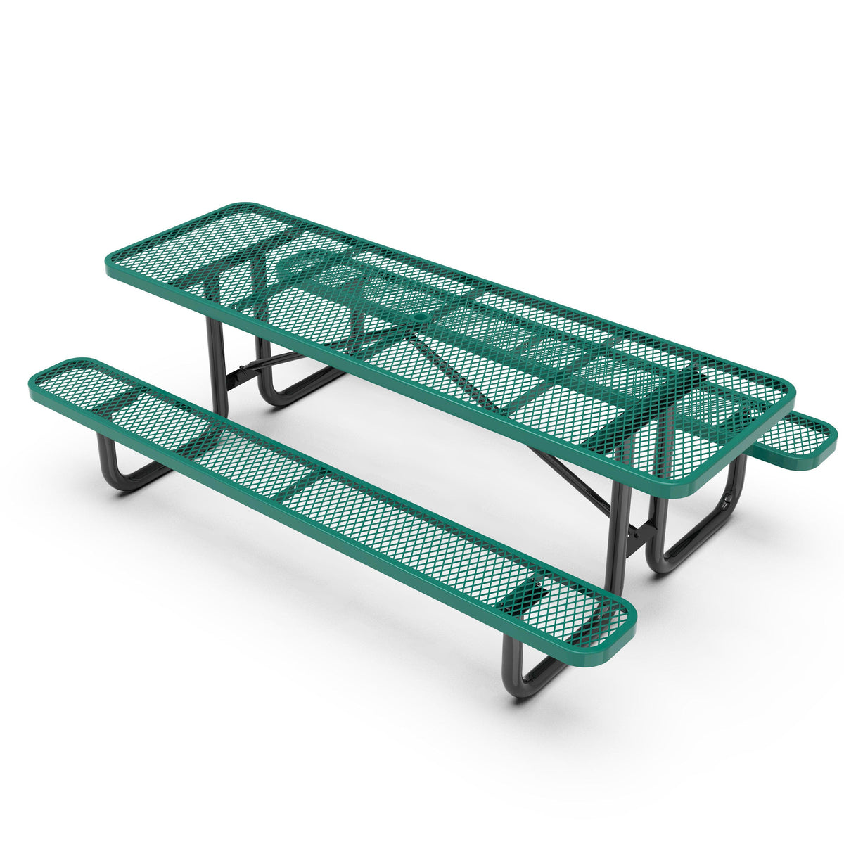 Flash Furniture SLF-EML96-H60L-GN-GG Commercial 8' Rectangular Expanded Mesh Metal Picnic Table with Anchors - Green - Main view