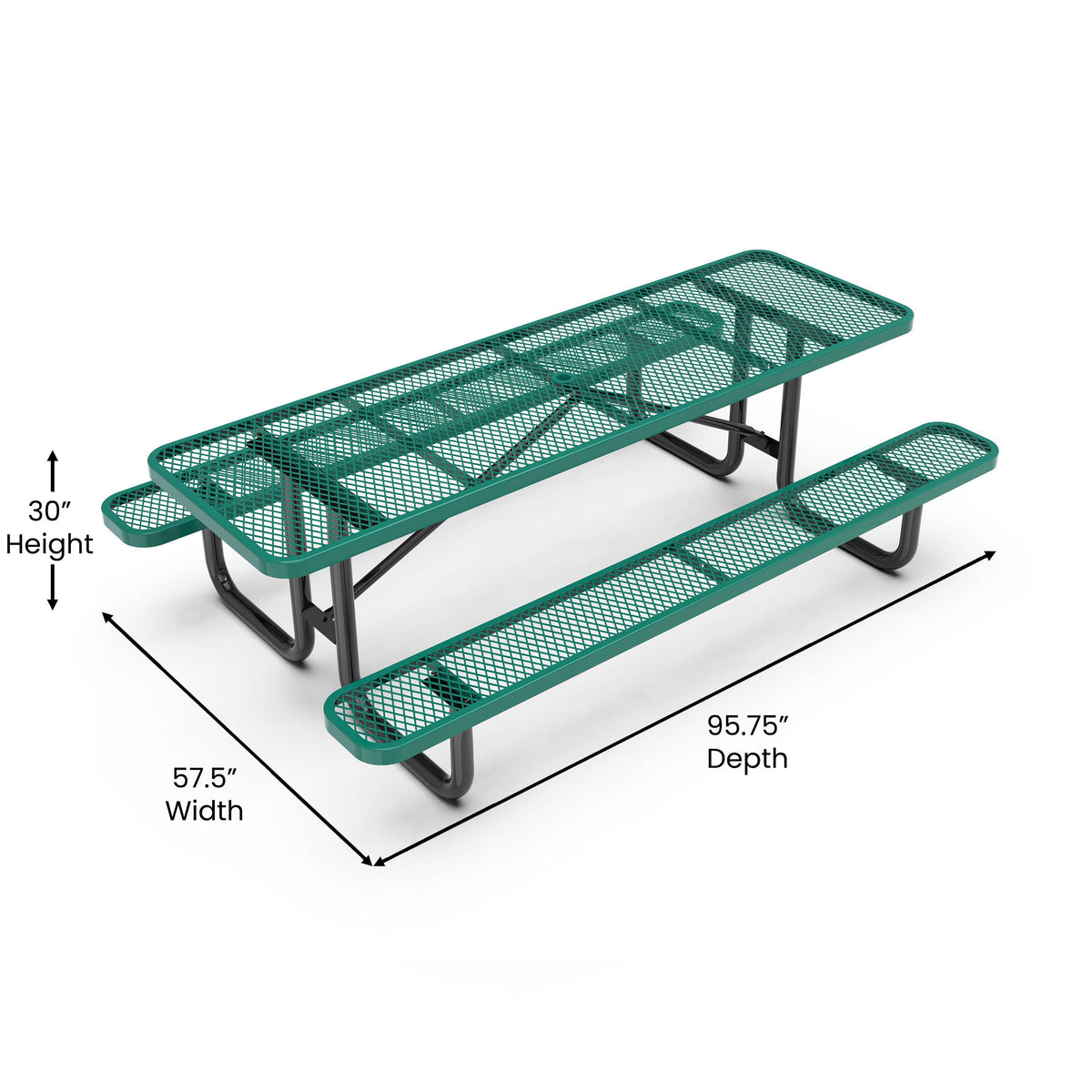Flash Furniture SLF-EML96-H60L-GN-GG Commercial 8' Rectangular Expanded Mesh Metal Picnic Table with Anchors - Green - View 4