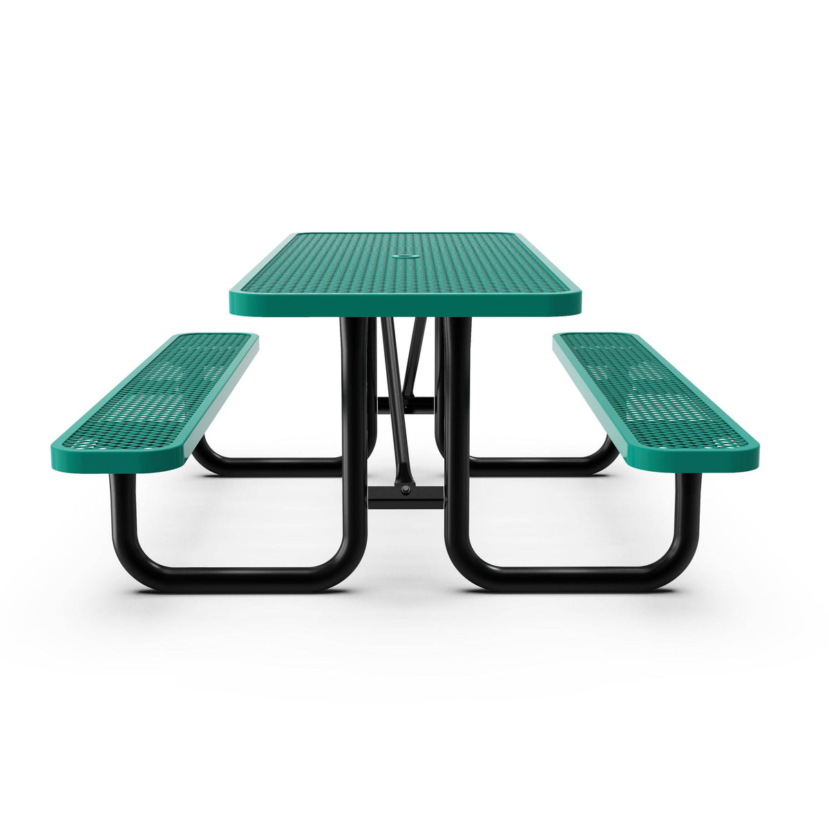 Flash Furniture SLF-EML96-H60L-GN-GG Commercial 8' Rectangular Expanded Mesh Metal Picnic Table with Anchors - Green - View 7