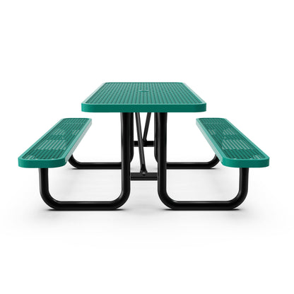 Flash Furniture SLF-EML96-H60L-GN-GG Commercial 8' Rectangular Expanded Mesh Metal Picnic Table with Anchors - Green - View 7