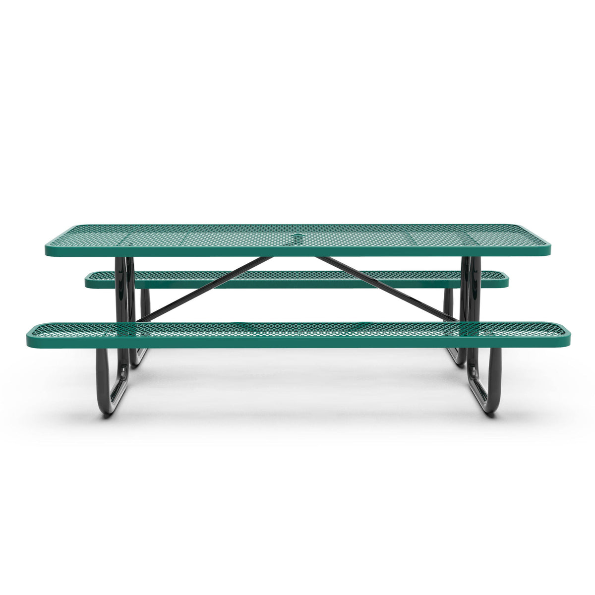 Flash Furniture SLF-EML96-H60L-GN-GG Commercial 8' Rectangular Expanded Mesh Metal Picnic Table with Anchors - Green - View 8