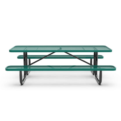 Flash Furniture SLF-EML96-H60L-GN-GG Commercial 8' Rectangular Expanded Mesh Metal Picnic Table with Anchors - Green - View 8