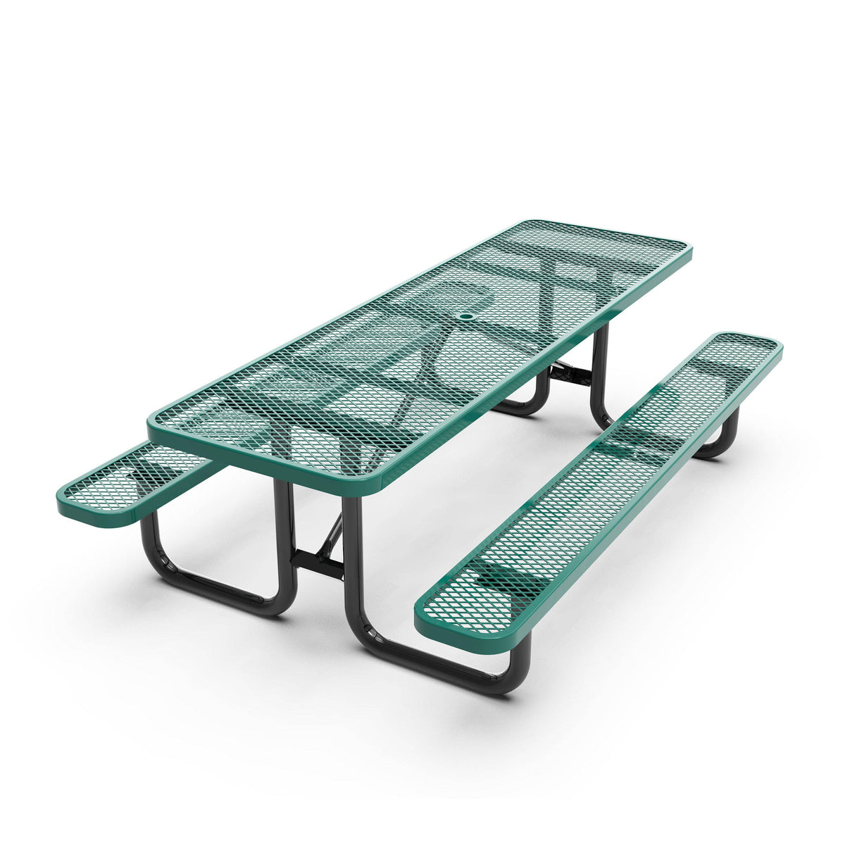 Flash Furniture SLF-EML96-H60L-GN-GG Commercial 8' Rectangular Expanded Mesh Metal Picnic Table with Anchors - Green - View 11