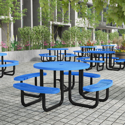 Flash Furniture SLF-EMR-46-BL-GG Commercial Grade 46 Inch Round Expanded Mesh Metal Outdoor Picnic Table - Blue - View 2