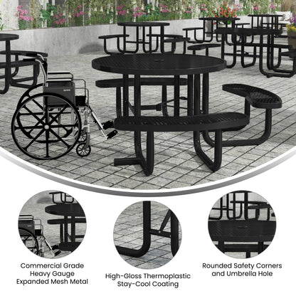 Flash Furniture SLF-EMR-46ADA-BK-GG Commercial 46" Round Wheelchair Accessible Metal Outdoor Picnic Table - Black - View 3