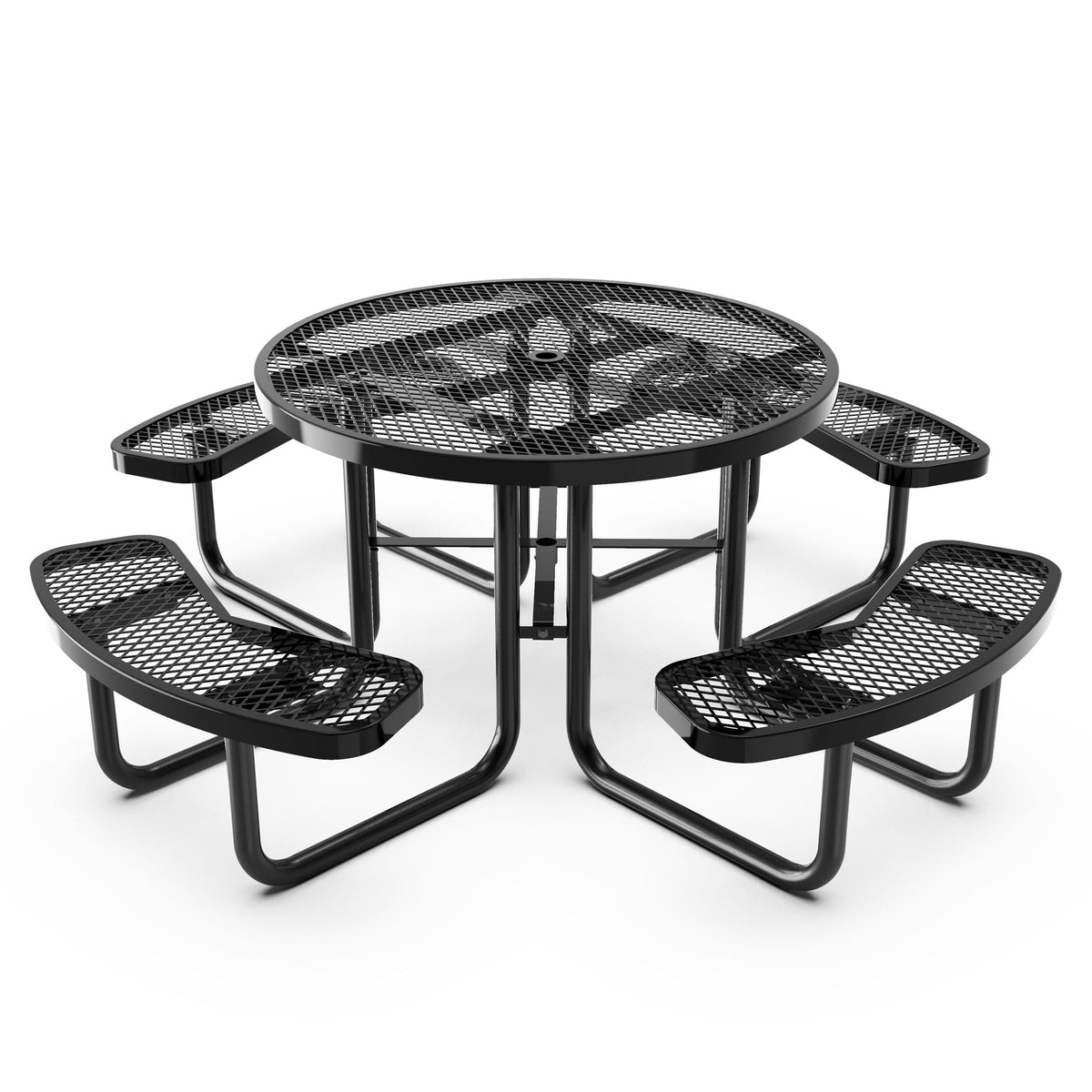 Flash Furniture SLF-EMR46-H60L-BK-GG Commercial 46 Inch Round Expanded Mesh Metal Picnic Table with Anchors - Black - Main view
