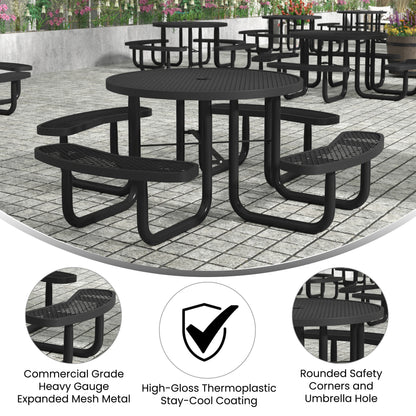 Flash Furniture SLF-EMR46-H60L-BK-GG Commercial 46 Inch Round Expanded Mesh Metal Picnic Table with Anchors - Black - View 3