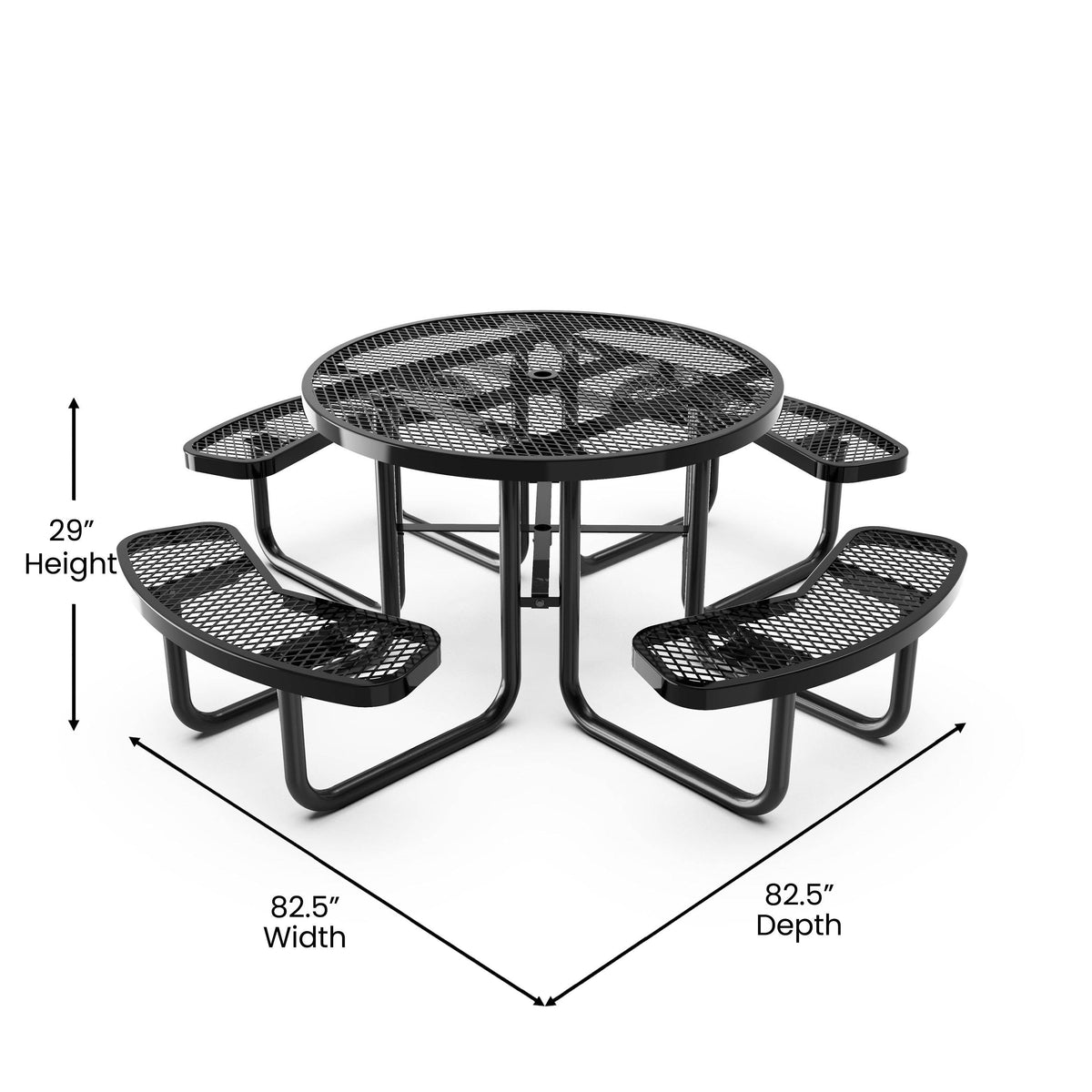 Flash Furniture SLF-EMR46-H60L-BK-GG Commercial 46 Inch Round Expanded Mesh Metal Picnic Table with Anchors - Black - View 4