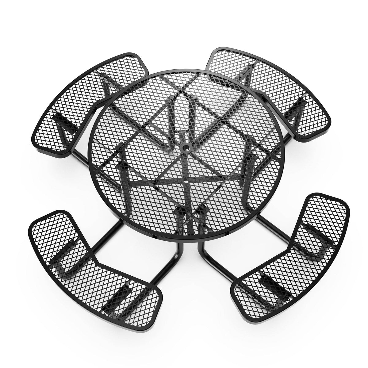 Flash Furniture SLF-EMR46-H60L-BK-GG Commercial 46 Inch Round Expanded Mesh Metal Picnic Table with Anchors - Black - View 6