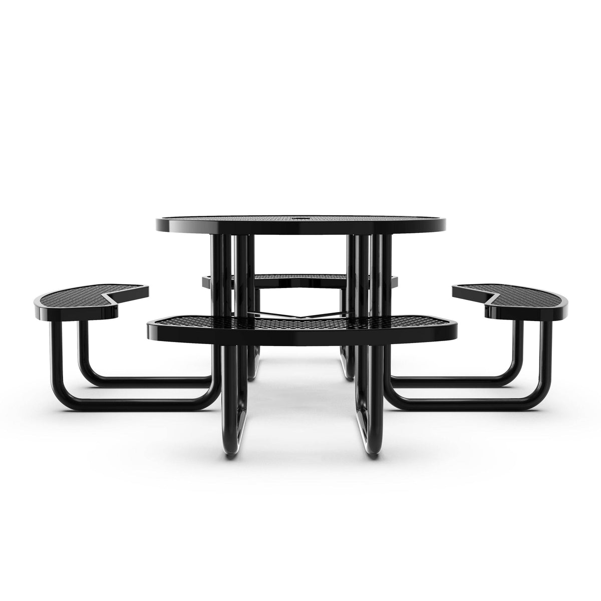 Flash Furniture SLF-EMR46-H60L-BK-GG Commercial 46 Inch Round Expanded Mesh Metal Picnic Table with Anchors - Black - View 7