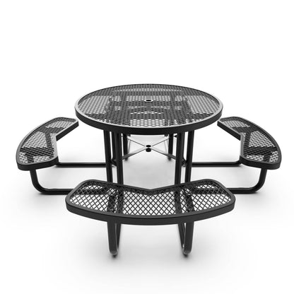 Flash Furniture SLF-EMR46-H60L-BK-GG Commercial 46 Inch Round Expanded Mesh Metal Picnic Table with Anchors - Black - View 8
