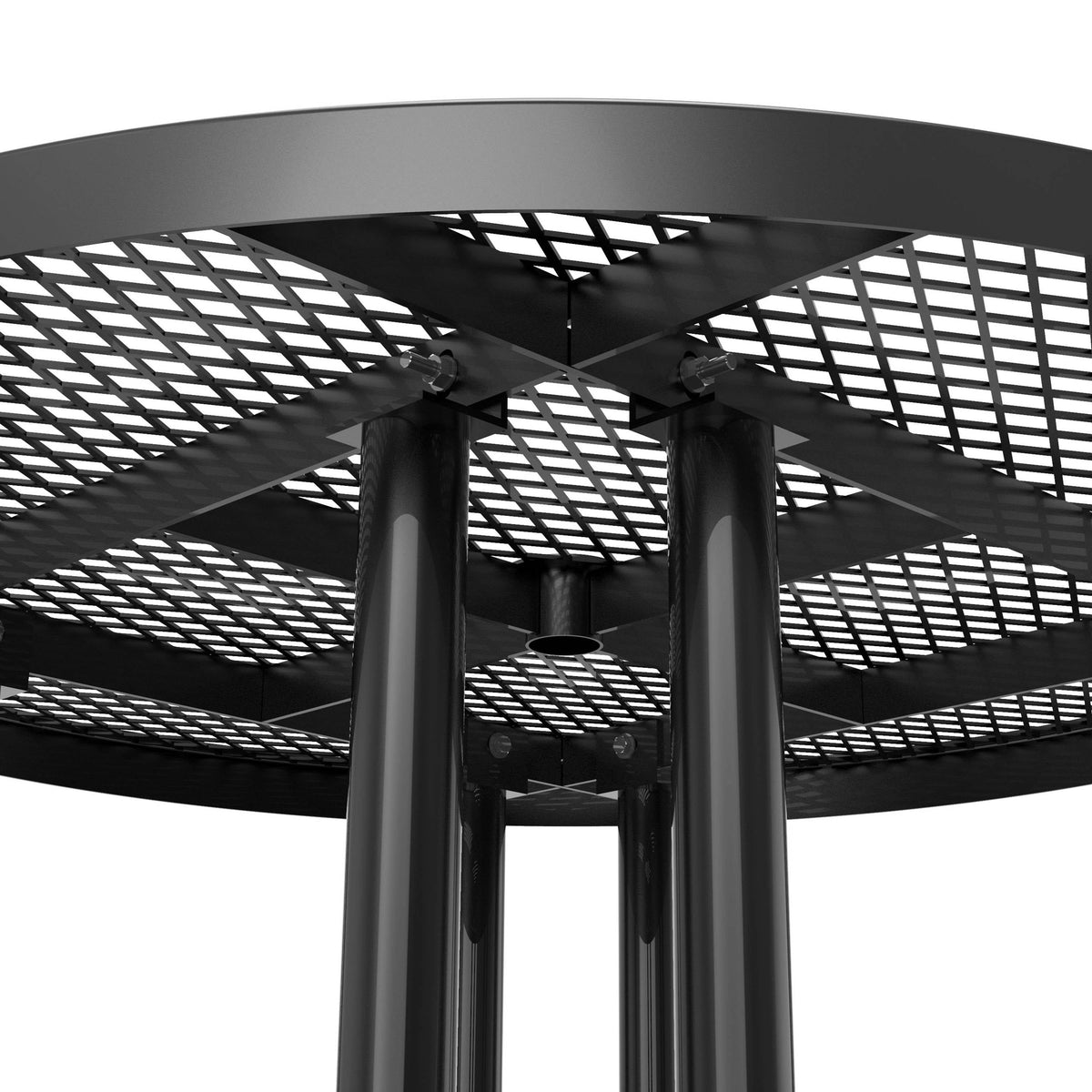 Flash Furniture SLF-EMR46-H60L-BK-GG Commercial 46 Inch Round Expanded Mesh Metal Picnic Table with Anchors - Black - View 10