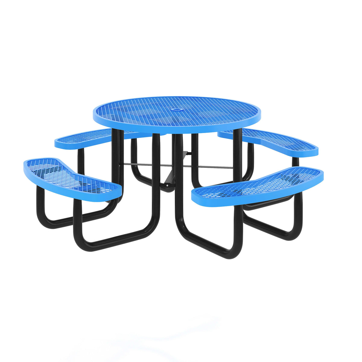 Flash Furniture SLF-EMR46-H60L-BL-GG Commercial 46" Round Mesh Metal Outdoor Picnic Table with Ground Anchors - Blue - Main view