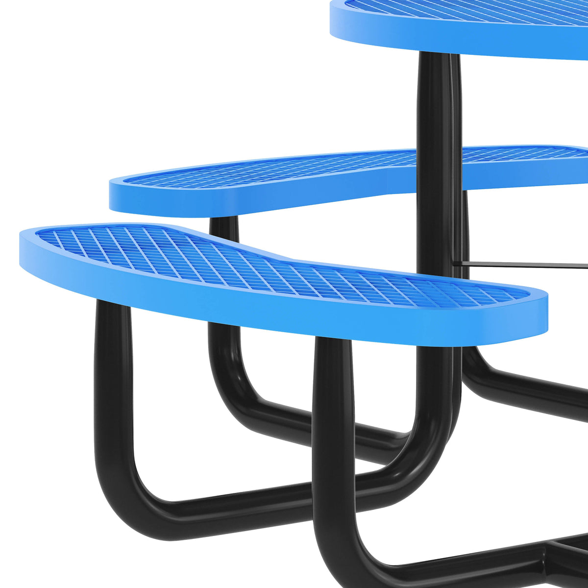 Flash Furniture SLF-EMR46-H60L-BL-GG Commercial 46" Round Mesh Metal Outdoor Picnic Table with Ground Anchors - Blue - View 6