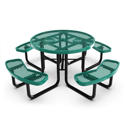 Flash Furniture SLF-EMR46-H60L-GN-GG Commercial 46 Inch Round Expanded Mesh Metal Picnic Table with Anchors - Green - Main view