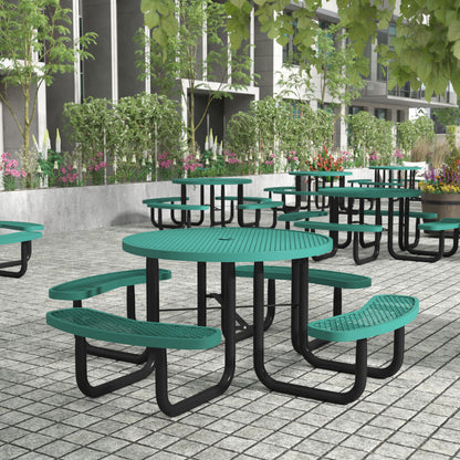 Flash Furniture SLF-EMR46-H60L-GN-GG Commercial 46 Inch Round Expanded Mesh Metal Picnic Table with Anchors - Green - View 2