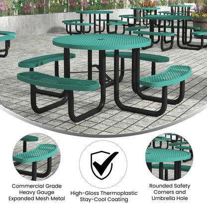 Flash Furniture SLF-EMR46-H60L-GN-GG Commercial 46 Inch Round Expanded Mesh Metal Picnic Table with Anchors - Green - View 3
