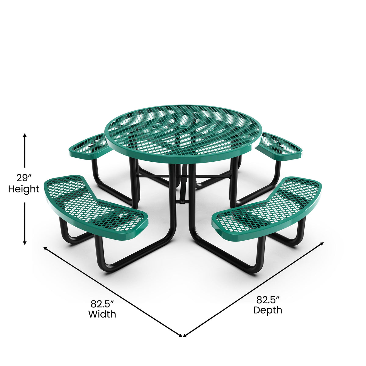 Flash Furniture SLF-EMR46-H60L-GN-GG Commercial 46 Inch Round Expanded Mesh Metal Picnic Table with Anchors - Green - View 4