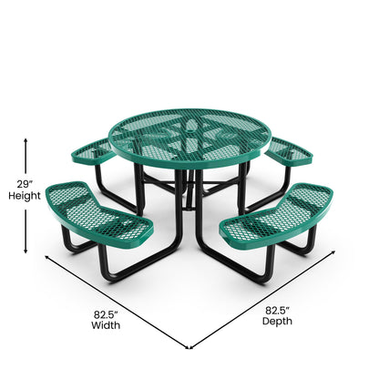 Flash Furniture SLF-EMR46-H60L-GN-GG Commercial 46 Inch Round Expanded Mesh Metal Picnic Table with Anchors - Green - View 4