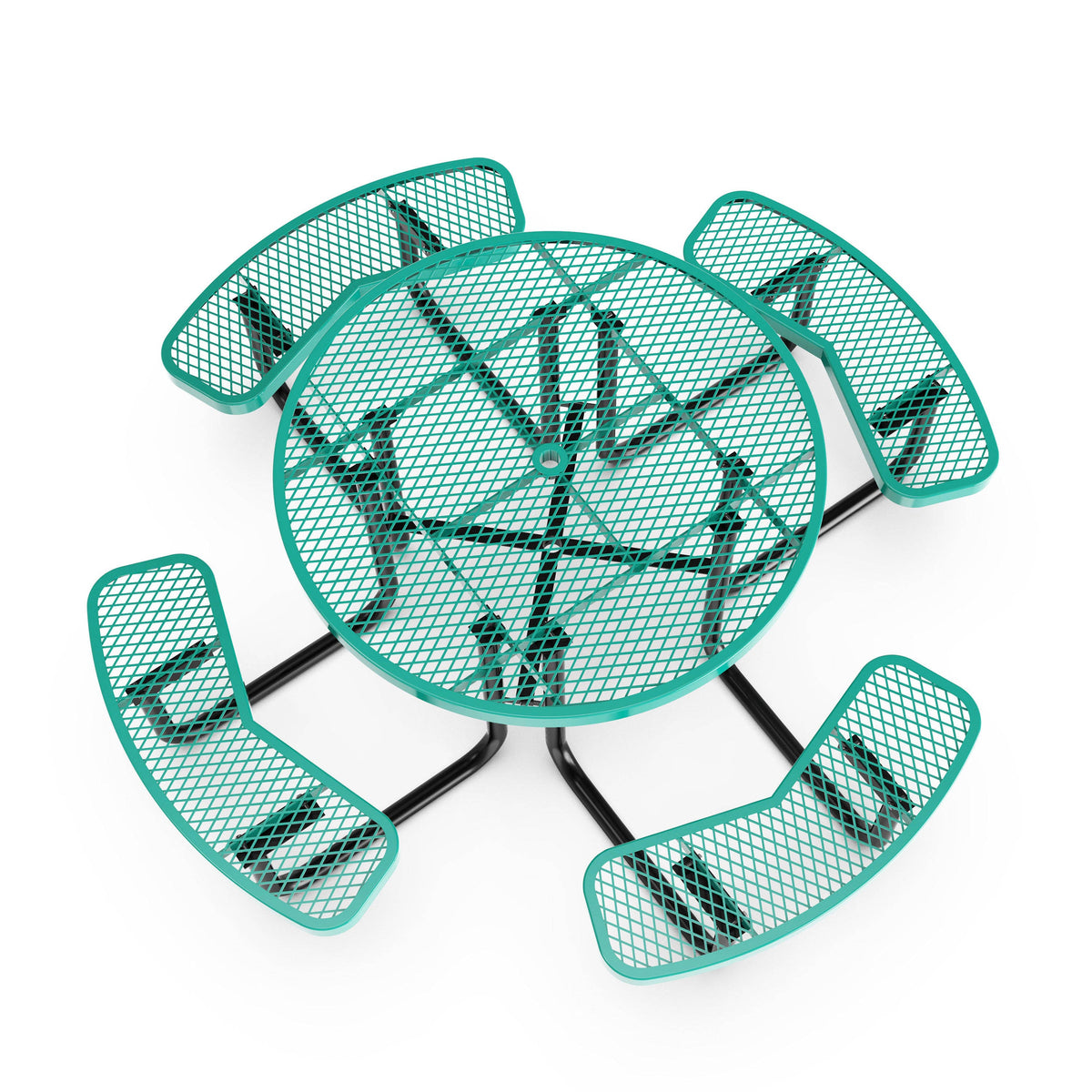 Flash Furniture SLF-EMR46-H60L-GN-GG Commercial 46 Inch Round Expanded Mesh Metal Picnic Table with Anchors - Green - View 6