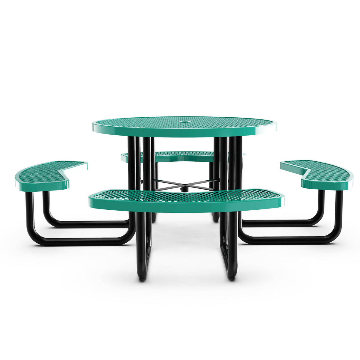 Flash Furniture SLF-EMR46-H60L-GN-GG Commercial 46 Inch Round Expanded Mesh Metal Picnic Table with Anchors - Green - View 7