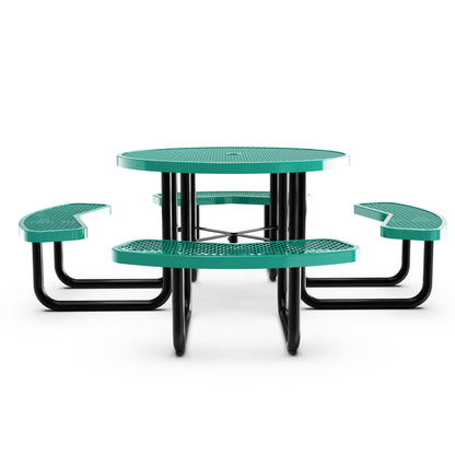 Flash Furniture SLF-EMR46-H60L-GN-GG Commercial 46 Inch Round Expanded Mesh Metal Picnic Table with Anchors - Green - View 7