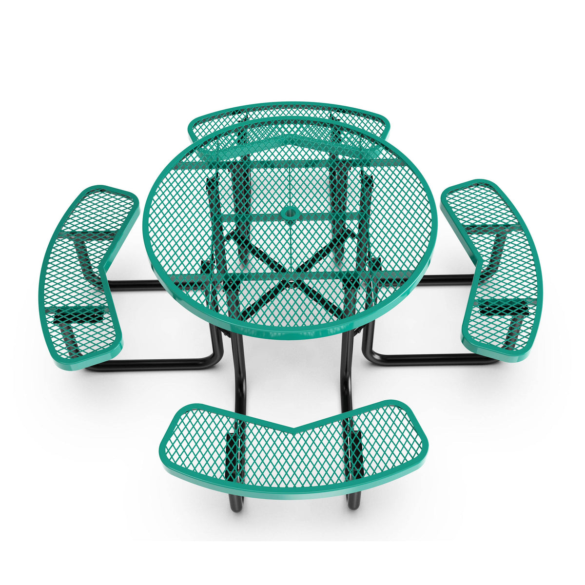 Flash Furniture SLF-EMR46-H60L-GN-GG Commercial 46 Inch Round Expanded Mesh Metal Picnic Table with Anchors - Green - View 8