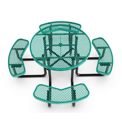 Flash Furniture SLF-EMR46-H60L-GN-GG Commercial 46 Inch Round Expanded Mesh Metal Picnic Table with Anchors - Green - View 8