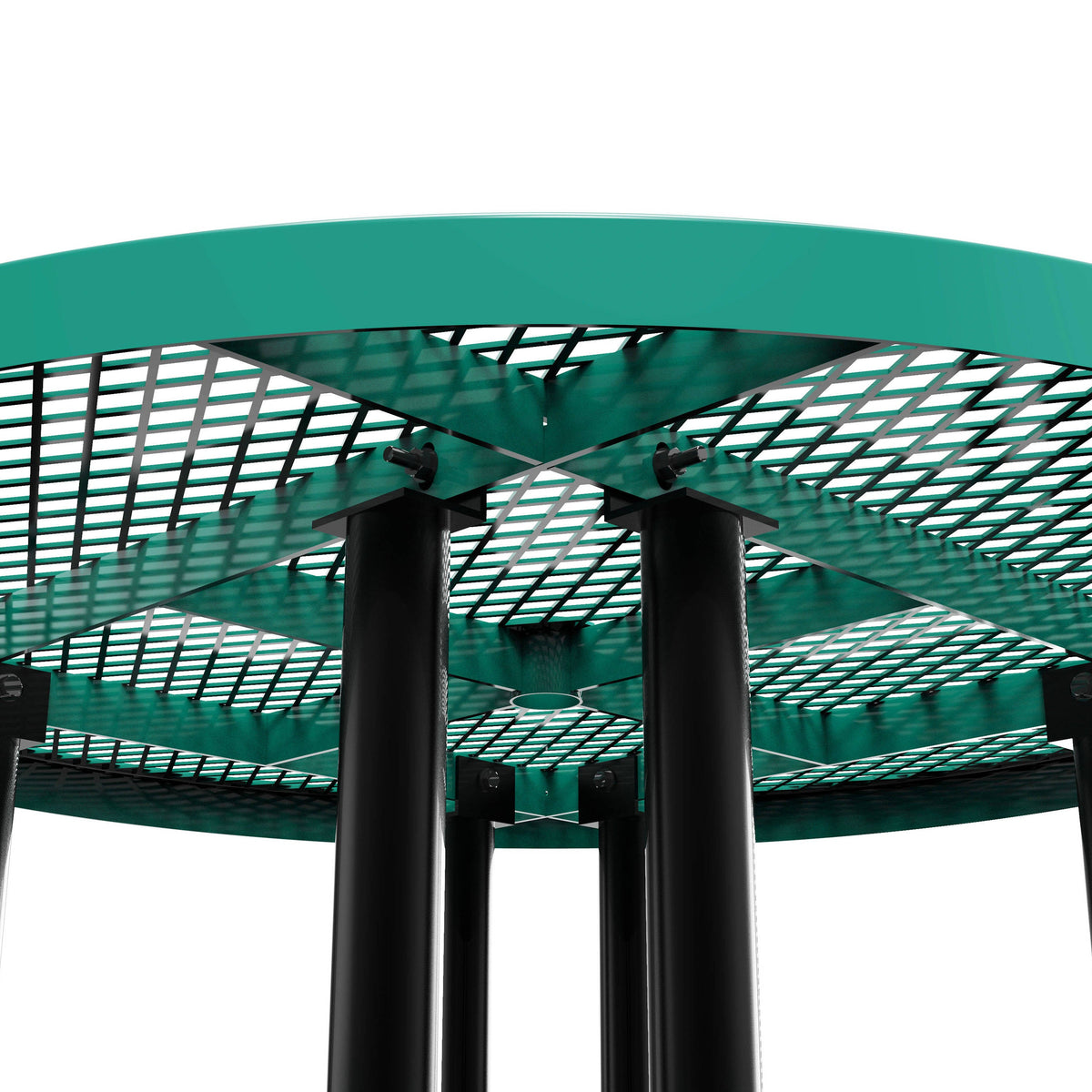 Flash Furniture SLF-EMR46-H60L-GN-GG Commercial 46 Inch Round Expanded Mesh Metal Picnic Table with Anchors - Green - View 10