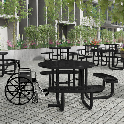 Flash Furniture SLF-EMR46ADA-HL60L-BK-GG 46" Round Wheelchair Accessible Metal Picnic Table with Ground Anchors - Black - View 2
