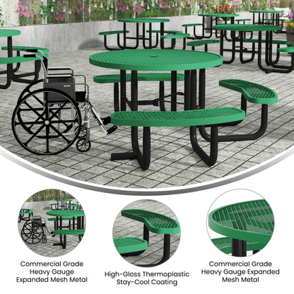 Flash Furniture SLF-EMR46ADA-HL60L-GN-GG 46" Round Wheelchair Accessible Metal Picnic Table with Ground Anchors - Green - View 3