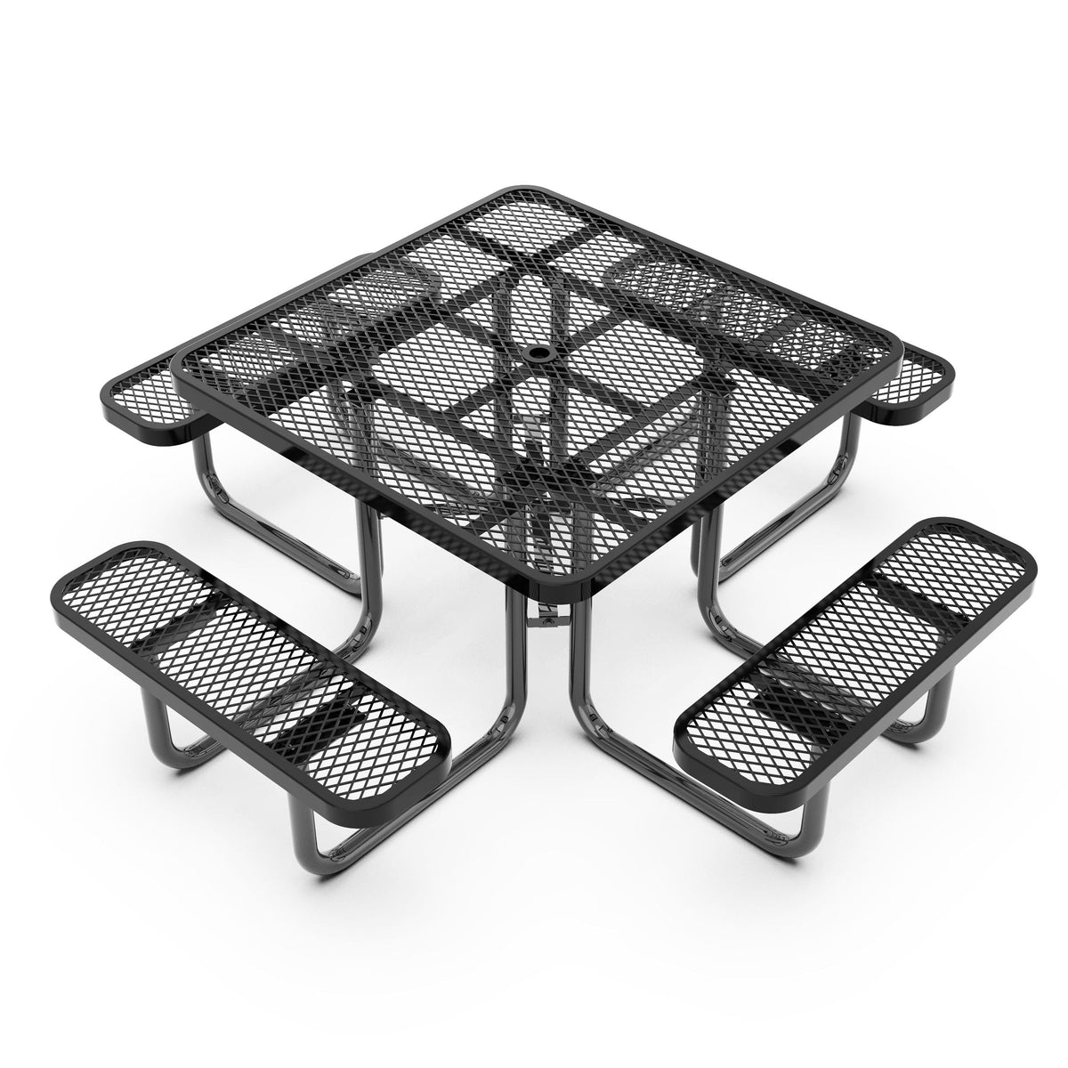 Flash Furniture SLF-EMS46-H60L-BK-GG Commercial 46 Inch Square Expanded Mesh Metal Picnic Table with Anchors - Black - Main view