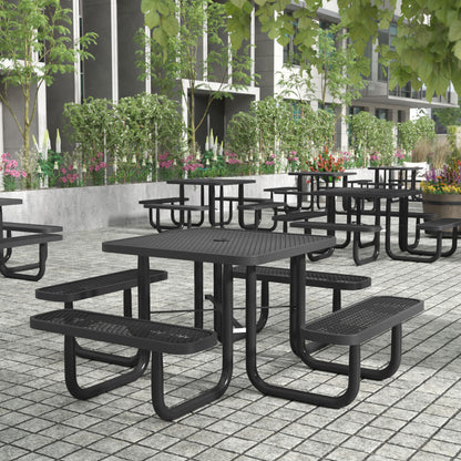 Flash Furniture SLF-EMS46-H60L-BK-GG Commercial 46 Inch Square Expanded Mesh Metal Picnic Table with Anchors - Black - View 2