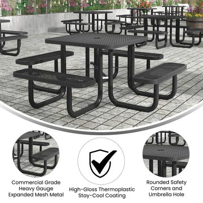 Flash Furniture SLF-EMS46-H60L-BK-GG Commercial 46 Inch Square Expanded Mesh Metal Picnic Table with Anchors - Black - View 3