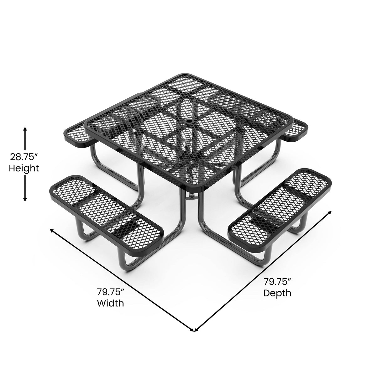 Flash Furniture SLF-EMS46-H60L-BK-GG Commercial 46 Inch Square Expanded Mesh Metal Picnic Table with Anchors - Black - View 4