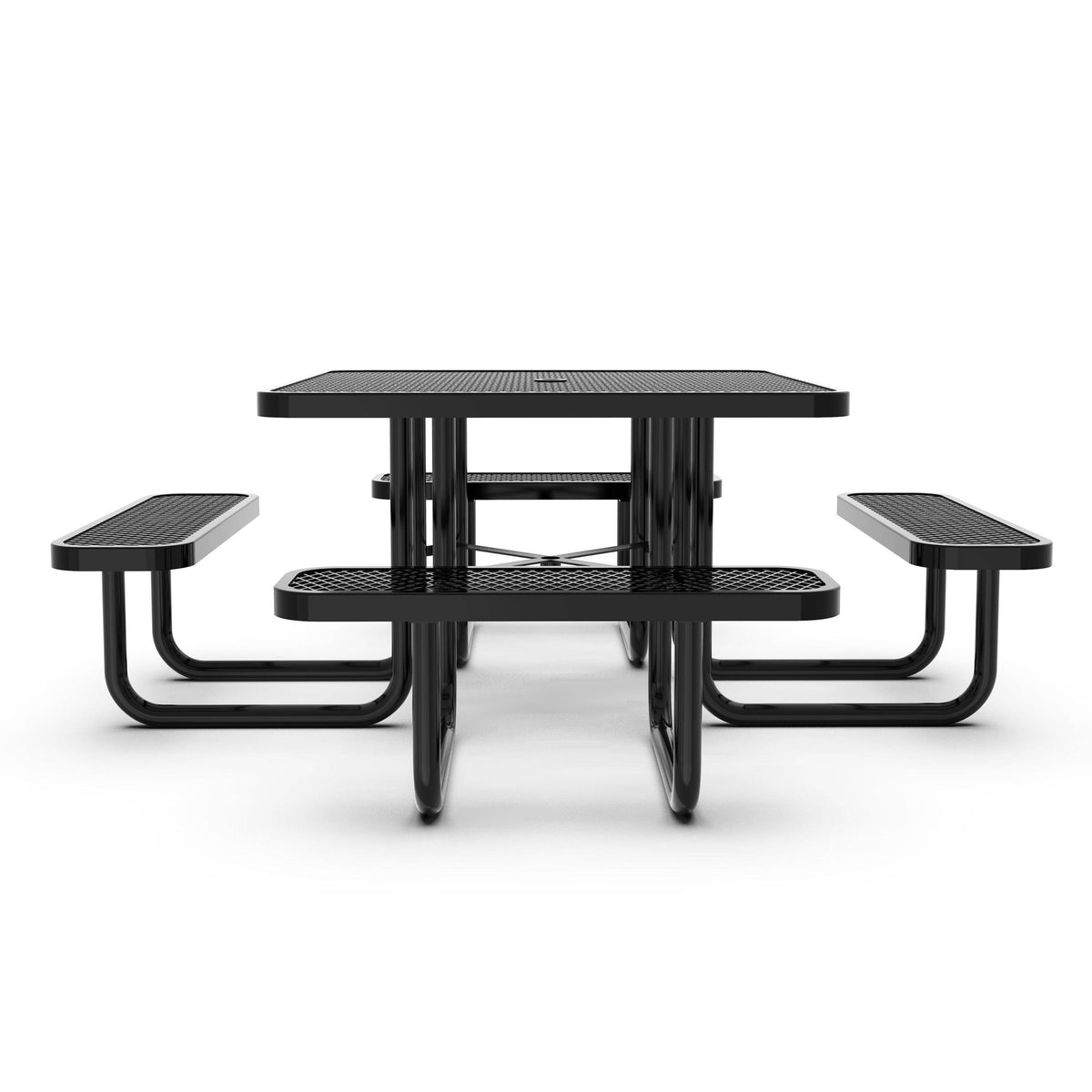Flash Furniture SLF-EMS46-H60L-BK-GG Commercial 46 Inch Square Expanded Mesh Metal Picnic Table with Anchors - Black - View 7