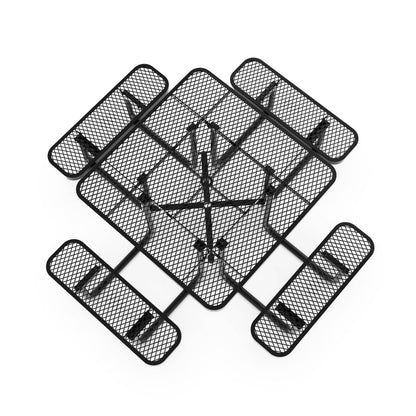 Flash Furniture SLF-EMS46-H60L-BK-GG Commercial 46 Inch Square Expanded Mesh Metal Picnic Table with Anchors - Black - View 8