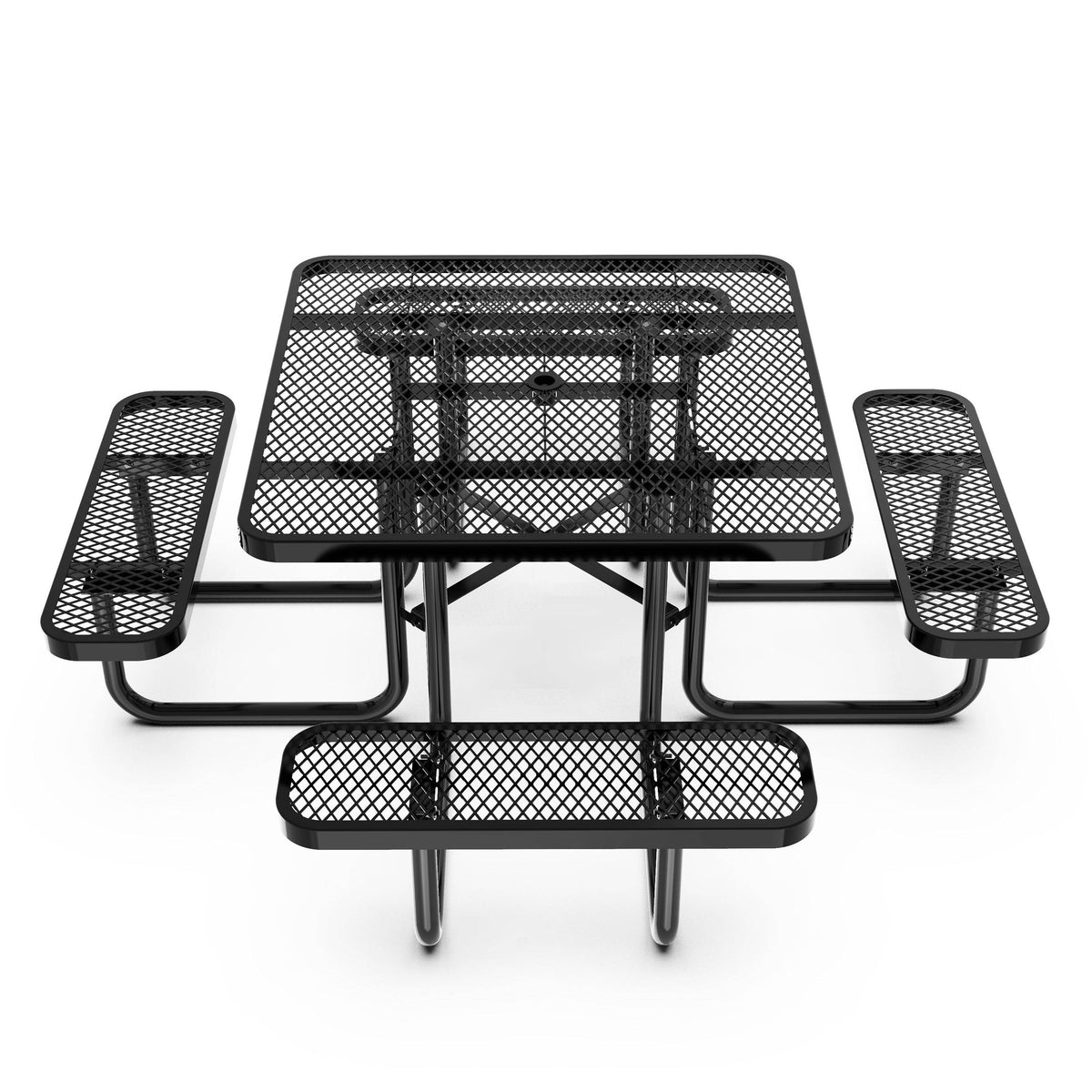 Flash Furniture SLF-EMS46-H60L-BK-GG Commercial 46 Inch Square Expanded Mesh Metal Picnic Table with Anchors - Black - View 11
