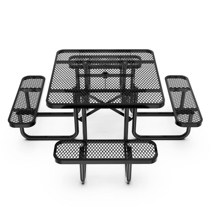 Flash Furniture SLF-EMS46-H60L-BK-GG Commercial 46 Inch Square Expanded Mesh Metal Picnic Table with Anchors - Black - View 11