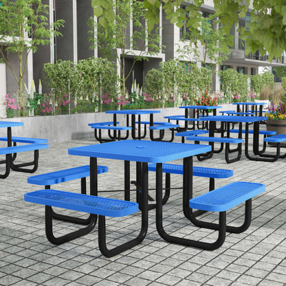 Flash Furniture SLF-EMS46-H60L-BL-GG Commercial 46" Square Mesh Metal Outdoor Picnic Table with Ground Anchors - Blue - View 2