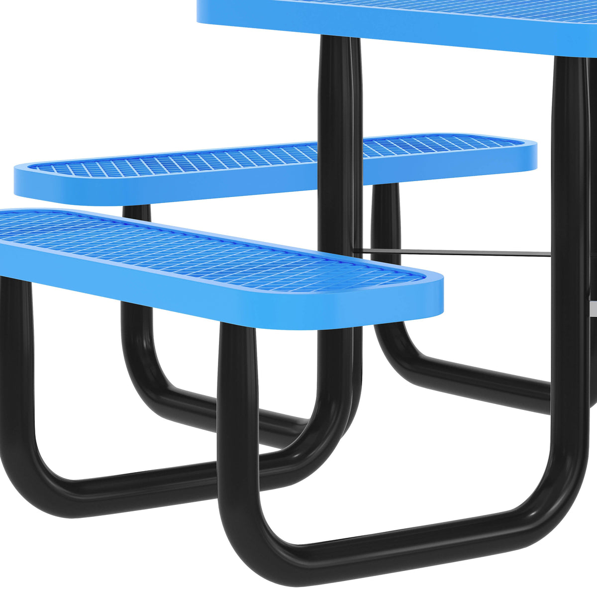 Flash Furniture SLF-EMS46-H60L-BL-GG Commercial 46" Square Mesh Metal Outdoor Picnic Table with Ground Anchors - Blue - View 6
