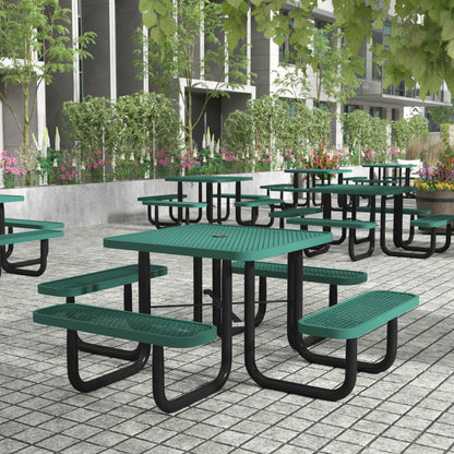 Flash Furniture SLF-EMS46-H60L-GN-GG Commercial 46 Inch Square Expanded Mesh Metal Picnic Table with Anchors - Green - View 2