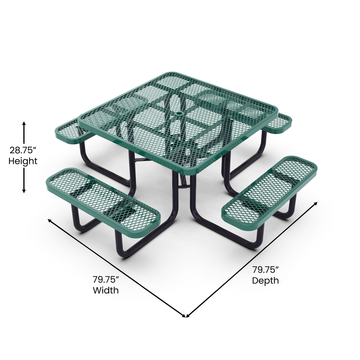 Flash Furniture SLF-EMS46-H60L-GN-GG Commercial 46 Inch Square Expanded Mesh Metal Picnic Table with Anchors - Green - View 4