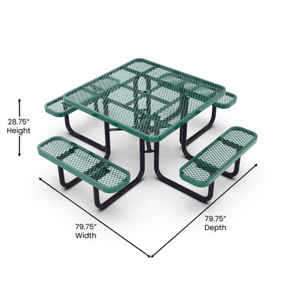 Flash Furniture SLF-EMS46-H60L-GN-GG Commercial 46 Inch Square Expanded Mesh Metal Picnic Table with Anchors - Green - View 4