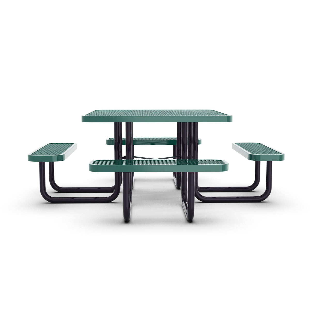Flash Furniture SLF-EMS46-H60L-GN-GG Commercial 46 Inch Square Expanded Mesh Metal Picnic Table with Anchors - Green - View 7
