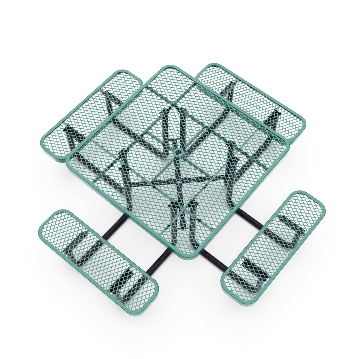 Flash Furniture SLF-EMS46-H60L-GN-GG Commercial 46 Inch Square Expanded Mesh Metal Picnic Table with Anchors - Green - View 8