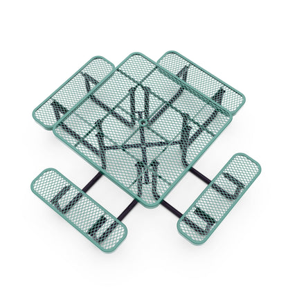 Flash Furniture SLF-EMS46-H60L-GN-GG Commercial 46 Inch Square Expanded Mesh Metal Picnic Table with Anchors - Green - View 8